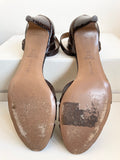 HOBBS DARK BROWN LEATHER SNAKESKIN PRINT OPEN TO ANKLE STRAP SANDALS SIZE 7/40