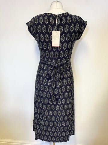 BRAND NEW MONSOON MARIANNE NAVY PRINT STRETCH JERSEY SLEEVELESS FIT & FLARE DRESS SIZE 10