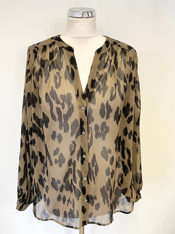 MINT VELVET BROWN & BLACK PRINT LONG SLEEVED BLOUSE SIZE M