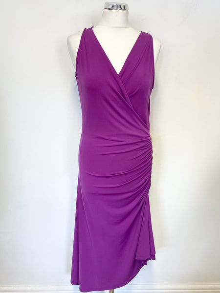 MICHAEL KORS MAGENTA SLEEVELESS DRAPED ZIP SIDE ASYMMETRIC HEM  DRESS SIZE M
