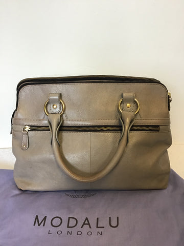 MODALU PIPPA SHARK GREY LEATHER TOTE BAG WITH DETACHABLE STRAP