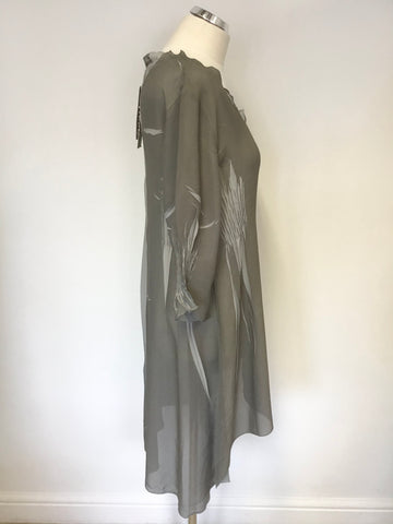 BRAND NEW FLOWER PLISSE TWO TONE GREY 3/4 SLEEVE TUNIC TOP SIZE 12