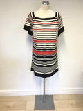 JAEGER NAVY,CREAM & RED STRIPE SHORT SLEEVE KNIT TUNIC TOP SIZE L