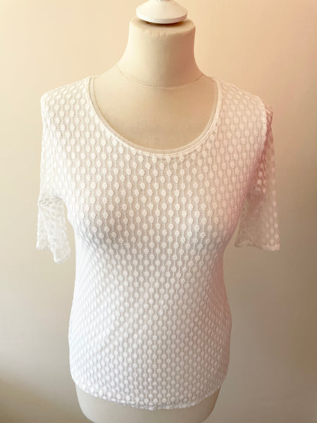 REISS PIPPA WHITE SPOT MESH SHORT SLEEVE TOP SIZE M