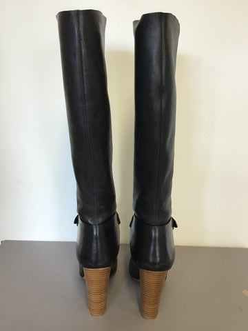 MULBERRY SOMERSET BLACK LEATHER HIGH HEEL KNEE HIGH BUCKLE TRIM BOOTS SIZE 7/40