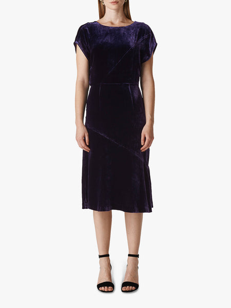 WOMENS MINA PURPLE VELVET SILK BLEND V BACK OCCASION DRESS SIZE 16