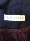 WHISTLES NAVY BLUE & BURGUNDY LACE OVERLAY DRESS SIZE 14