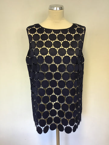 JAEGER NAVY BLUE CUT OUT CIRCLE DESIGN SLEEVELESS TOP SIZE 14