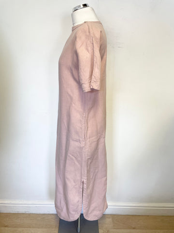 TOAST PINK LINEN SHORT SLEEVE MIDI SHIFT DRESS SIZE XS WILL ALSO FIT S/M