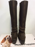 BRAND NEW HUSH PUPPIES BROWN WAX LEATHER KNEE LENGTH BOOTS SIZE 6/39