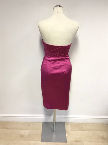 TED BAKER PINK SATIN STRAPLESS PENCIL DRESS SIZE 12