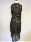 SANS SOUCI BLACK & GOLD LACE OVERLAY SLEEVELESS PENCIL DRESS SIZE S