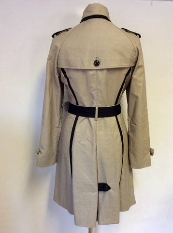 KAREN MILLEN BEIGE & BLACK TRIM TRENCH COAT SIZE 10