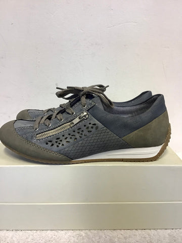 BRAND NEW RIEKER BLUE & GREY LACE UP TRAINERS SIZE 5/38