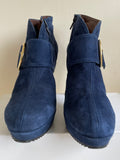 DANIEL NAVY BLUE SUEDE BUCKLE TRIM ANKLE BOOTS SIZE 6/39