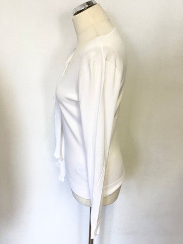 MAX MARA WHITE FRILL TRIM FINE KNIT LONG SLEEVE JUMPER SIZE M