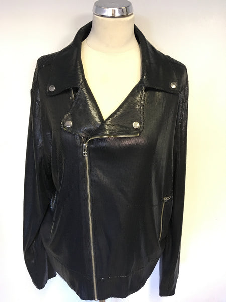 B BY BERNADO BLACK SEQUINNED BIKER STYLE JACKET SIZE XL