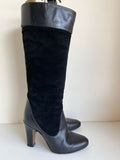 HOBBS BLACK SUEDE & LEATHER SLIM LEG HEELED BOOTS SIZE 4/37