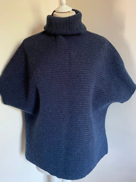 WHITE COMPANY NAVY BLUE POLO NECK SHORT BATWING SLEEVE JUMPER SIZE 8