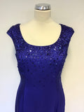 LK BENNETT ROYAL BLUE SILK BEADED & SEQUINNED TRIM PENCIL DRESS SIZE 10