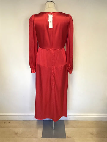 BRAND NEW TOPSHOP RED SATIN LONG SLEEVE MIDI DRESS SIZE 12