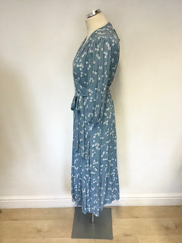 BRAND NEW BODEN DUCK EGG FLORAL PRINT CALF LENGTH WRAP DRESS SIZE 12R