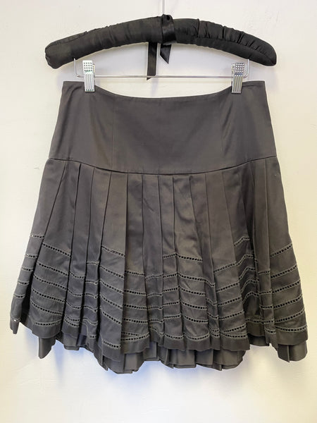 TED BAKER CHARCOAL COTTON DOUBLE LAYERED PLEATED FULL SKIRT SIZE 3 UK 12