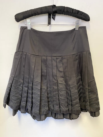 TED BAKER CHARCOAL COTTON DOUBLE LAYERED PLEATED FULL SKIRT SIZE 3 UK 12