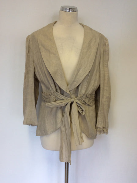 PER UNA BEIGE LINEN BLEND TIE FRONT JACKET SIZE 18