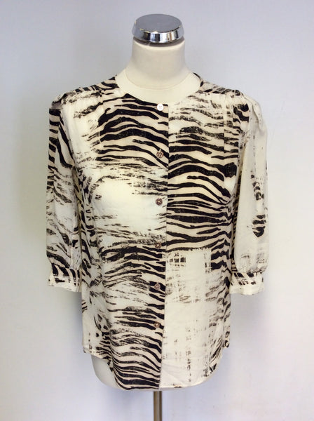 MULBERRY CREAM ZEBRA PRINT SILK BLOUSE SIZE 10