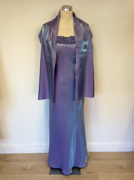 TAILOR MADE LIGHT BLUE/ LILAC EVENING DRESS & WRAP SIZE 12