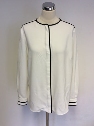 HOBBS WHITE & BLACK TRIM BLOUSE SIZE 14