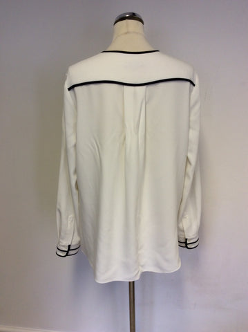HOBBS WHITE & BLACK TRIM BLOUSE SIZE 14