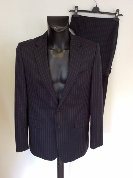 JAEGER DARK BLUE PINSTRIPE WOOL SUIT SIZE 40R / 34W