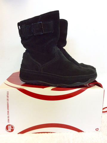 FITFLOP BLACK SUEDE BUCKLE TRIM SHORT SUPER BOOTS SIZE 4/37