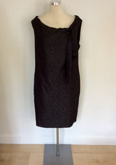 HUGO BOSS BLACK EMBOSSED PRINT SILK BLEND SHIFT DRESS SIZE 14