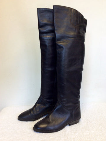 BLACK LEATHER OVER KNEE BOOTS SIZE 4/37