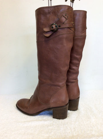 BERTIE TAN BROWN LEATHER BUCKLE TRIM BOOTS SIZE 7/40