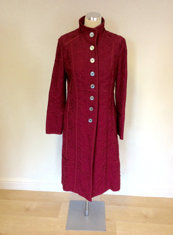 GHOST CRANBERRY EMBROIDERED KNEE LENGTH COAT SIZE 12