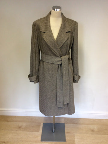TWIGGY GREY WEAVE BELTED KNEE LENGTH COAT SIZE 16