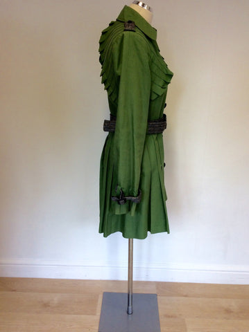 ST-MARTINS WHITE LABEL GREEN PLEATED DETAIL MAC/ TRENCH COAT SIZE L