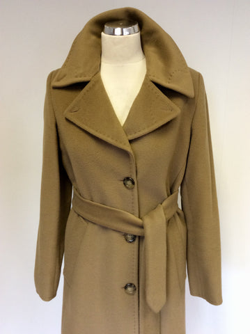 ITALIAN TEMA MODA COLLECTION CAMEL WOOL & CASHMERE BELTED COAT SIZE 12