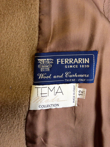 ITALIAN TEMA MODA COLLECTION CAMEL WOOL & CASHMERE BELTED COAT SIZE 12