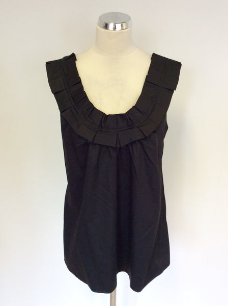 ZARA BLACK PLEATED EDGE TRIM SLEEVELESS TOP SIZE L