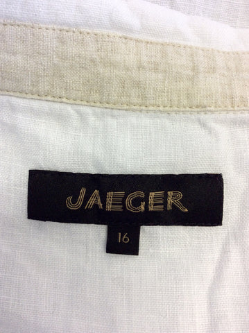 JAEGER WHITE & CREAM LINEN TUNIC TOP / SHIRT SIZE 16