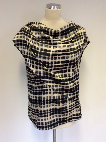 HUGO BOSS DARK GREY & IVORY PRINT DRAPED TOP SIZE 14