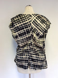 HUGO BOSS DARK GREY & IVORY PRINT DRAPED TOP SIZE 14