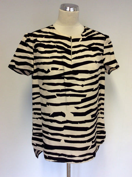 HUGO BOSS BLACK & CREAM PRINT SILK & COTTON TOP SIZE 14