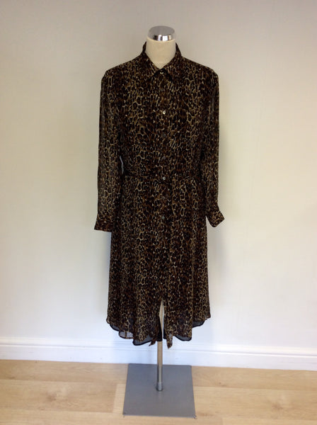 LK BENNETT BROWN LEOPARD PRINT SILK DRESS SIZE 12