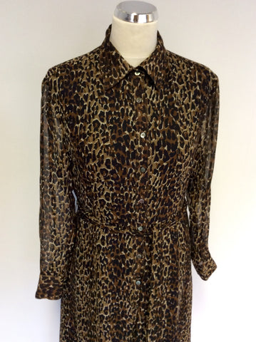 LK BENNETT BROWN LEOPARD PRINT SILK DRESS SIZE 12